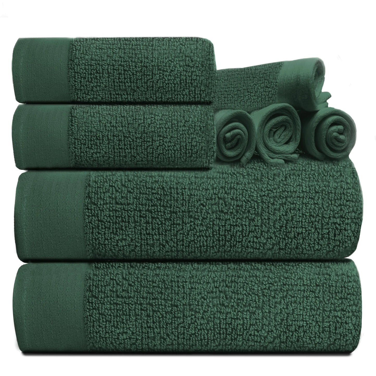 Tens Towels 8 Pack Popcorn Textured Luxury Towels Set 2 Large Bath Towels 2 Hand Towels 4 Washcloths 100% Cotton Plush Hotel Towels Super Absorbent Towels for Bathroom (Hunter Green)