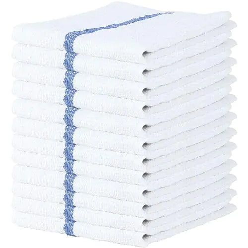 SOFT TEXTILES 12 Pack of Bar Mop Towels -16x19 Inches Kitchen Towels 100% Cotton Super Absorbent Bar Towels Multi-Purpose Rags for Home Kitchen and Bar Cleaning Blue Stripe