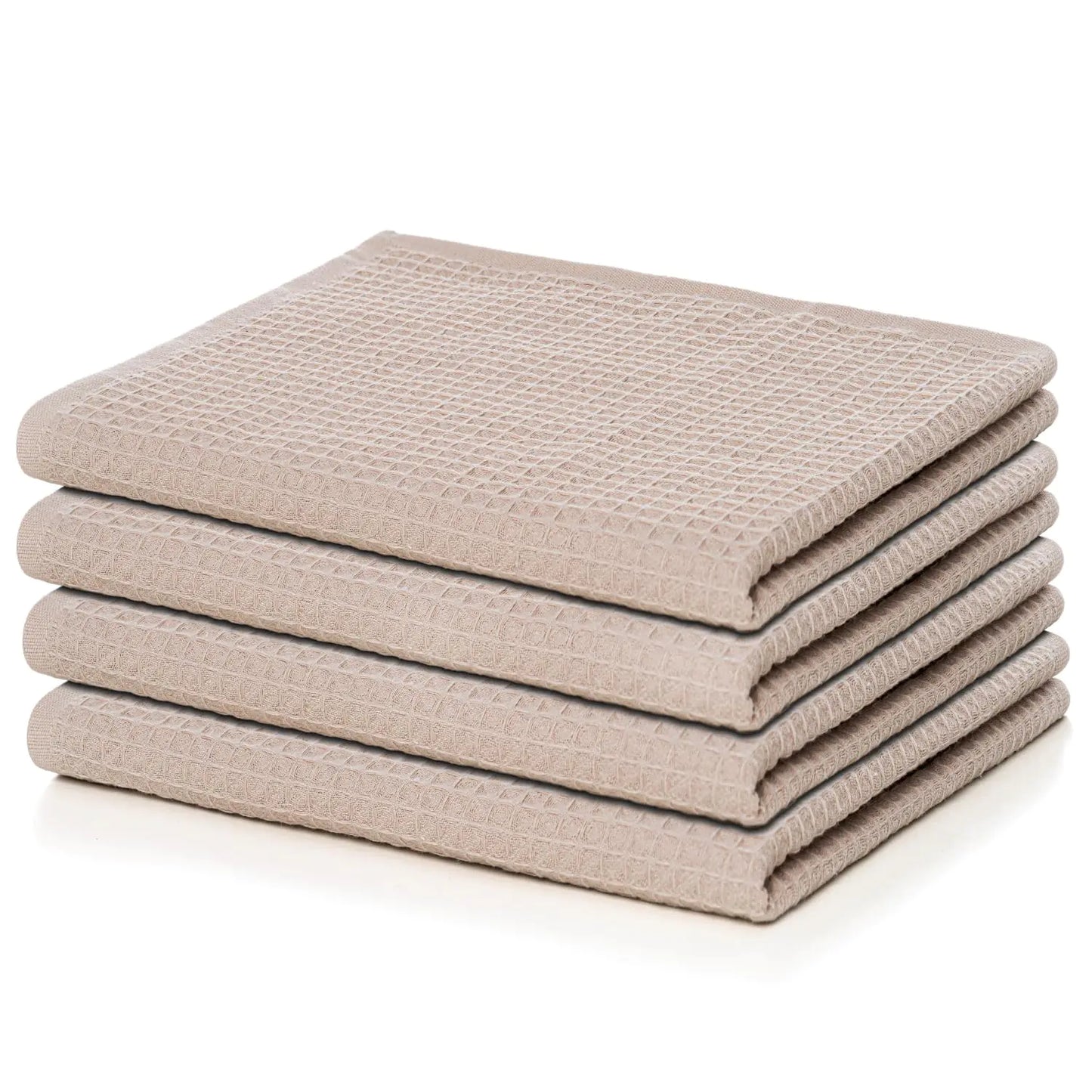 Lycia Home - Kitchen Towels 100% Turkish Cotton Dish Towels Waffle Pattern Hand Towels 24"x18" Premium Dishcloths Ultra Soft & Absorbent Washcloths 4 Packs Reuseable Lint Free (Beige)